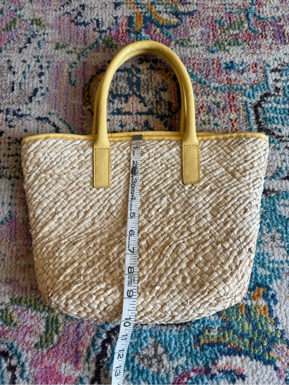 J. Crew Natural Woven Straw Mini-Tote with Yellow Leather Trim
